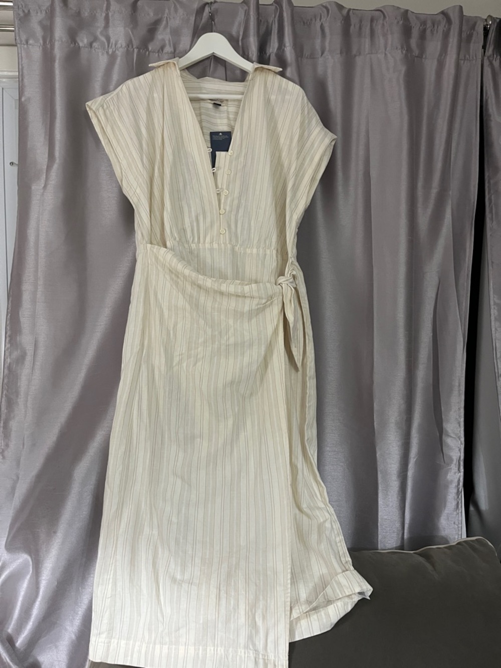 Universal Thread Cream Pinstriped Maxi Wrap Dress